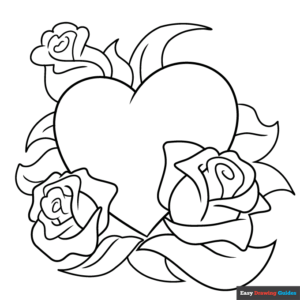 Rose and heart coloring page easy drawing guides
