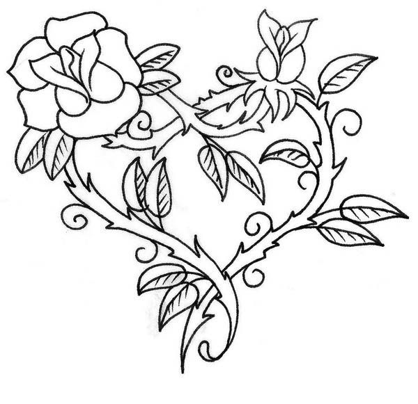 Hearts and roses with sharp thorn coloring page color luna rose coloring pages heart coloring pages love coloring pages