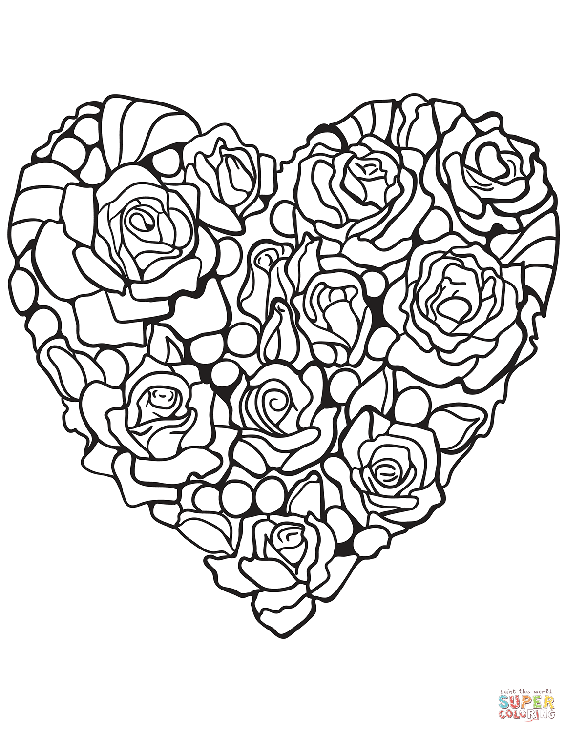 Heart made of rose coloring page free printable coloring pages