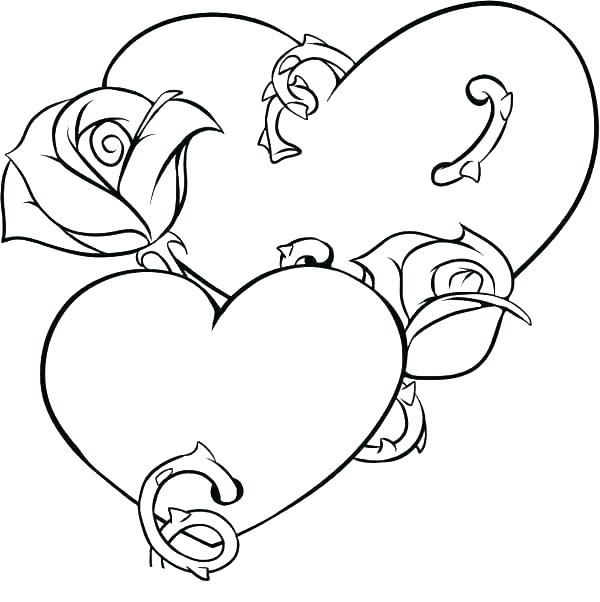 Roses and hearts coloring pages