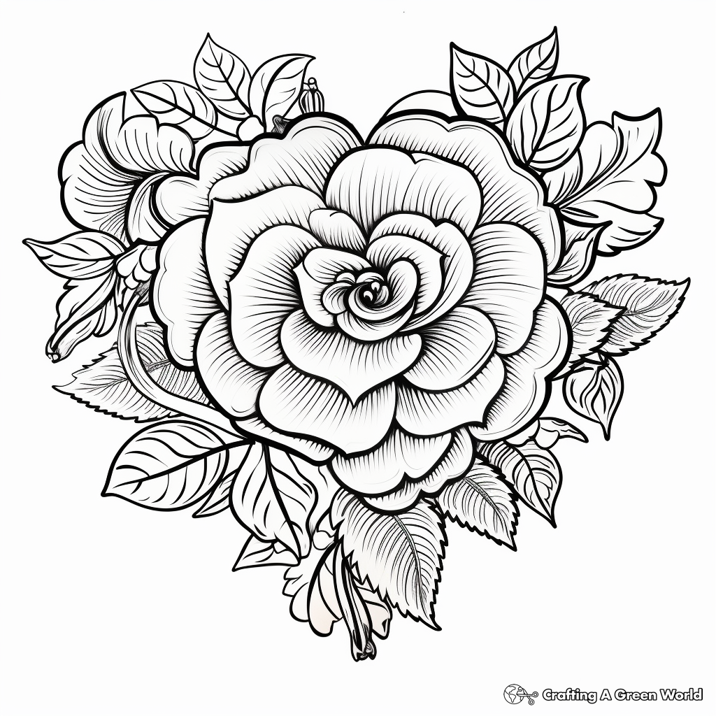 Rose heart coloring pages