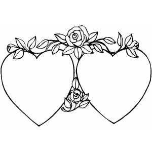 Hearts with rose coloring page