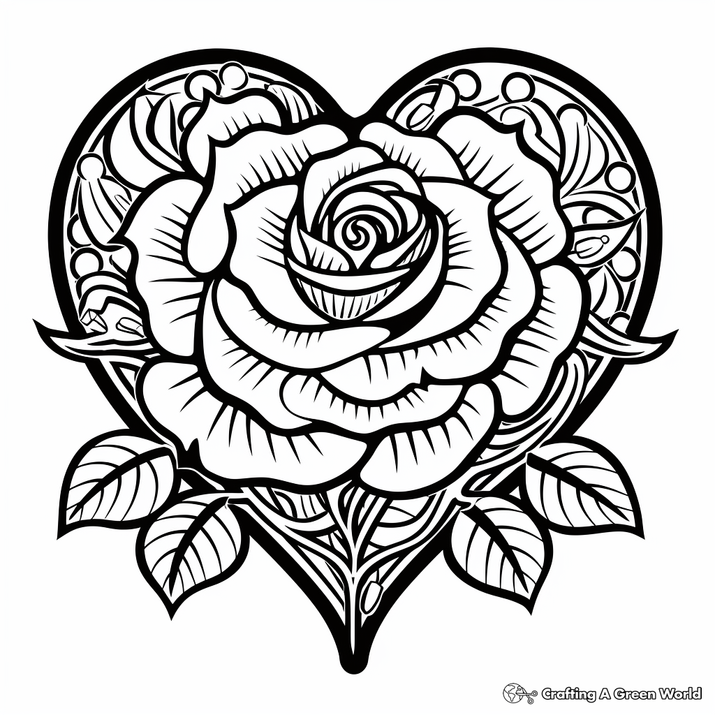 Rose heart coloring pages