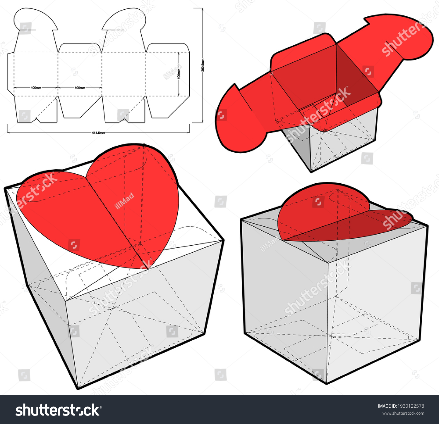 Heart shaped gift box diecut pattern stock vector royalty free