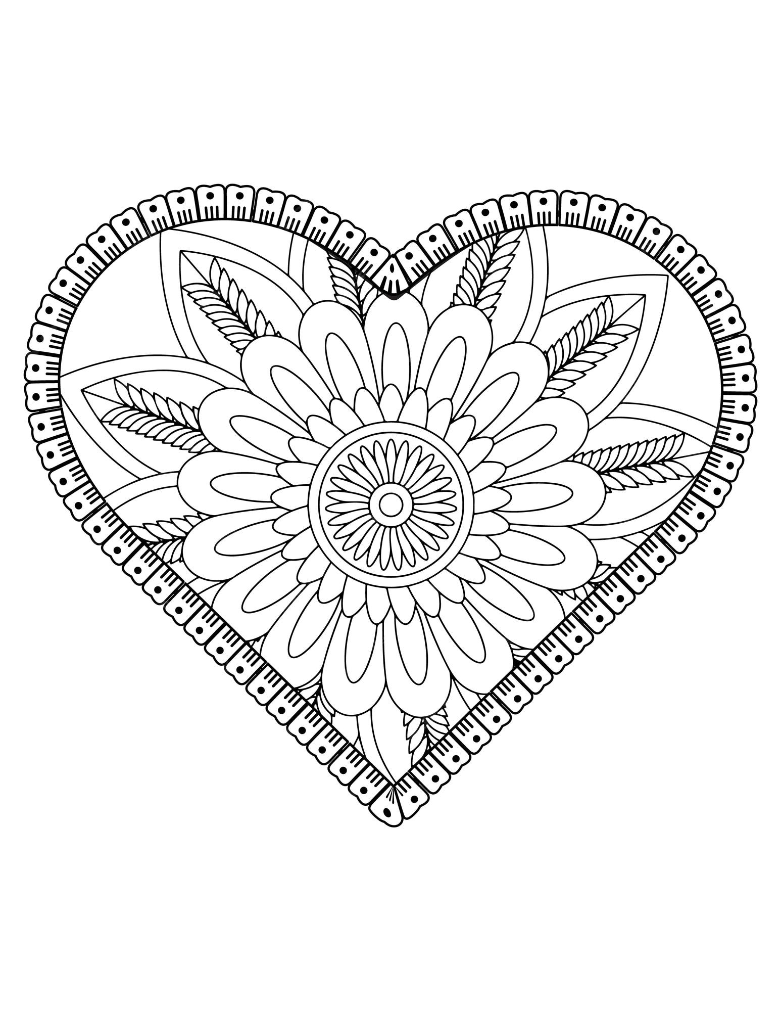 Premium vector heart coloring page flower coloring book for adults heart shape heart ornament