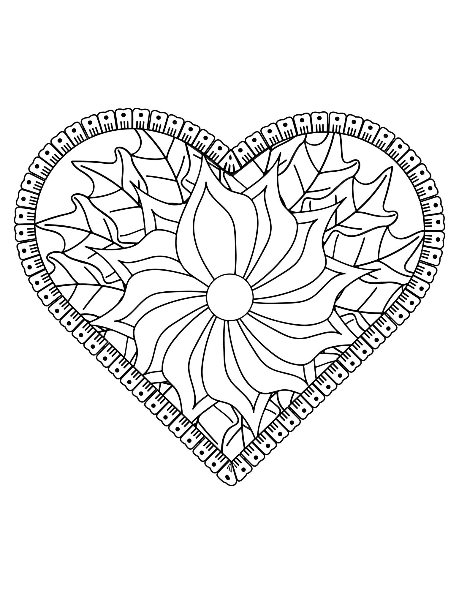 Premium vector heart coloring page flower coloring book for adults heart shape heart ornament