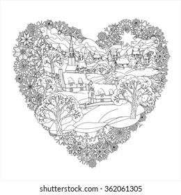 Winter landscape heart shape frame snowflakes stock vector royalty free