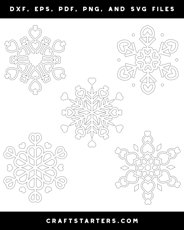 Heart snowflake outline patterns dfx eps pdf png and svg cut files