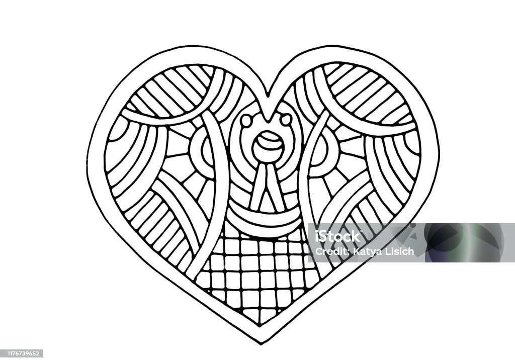 Heart with stained glass patterns coloring page stock illustration