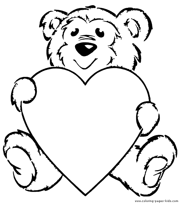 Teddy bear with a big heart color page