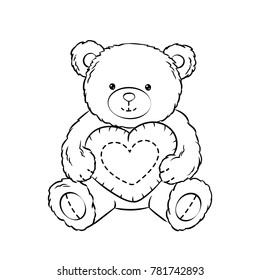 Teddy bear toy heart coloring book stock illustration
