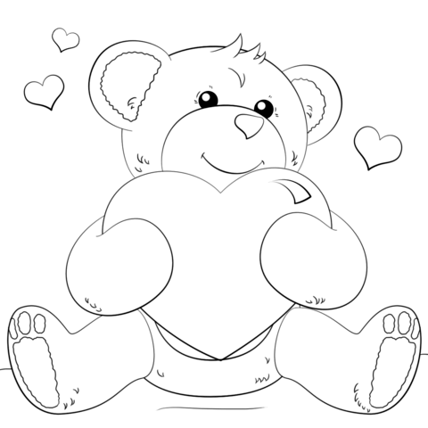 Cute bear with heart coloring page free printable coloring pages