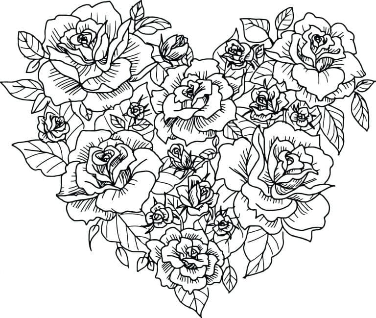 Heart flowers coloring page