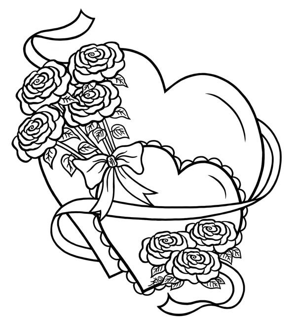 Hearts and roses tied with ribbon coloring page hearts and roses tied with ribbon coloring page â colorâ heart coloring pages love coloring pages heart drawing