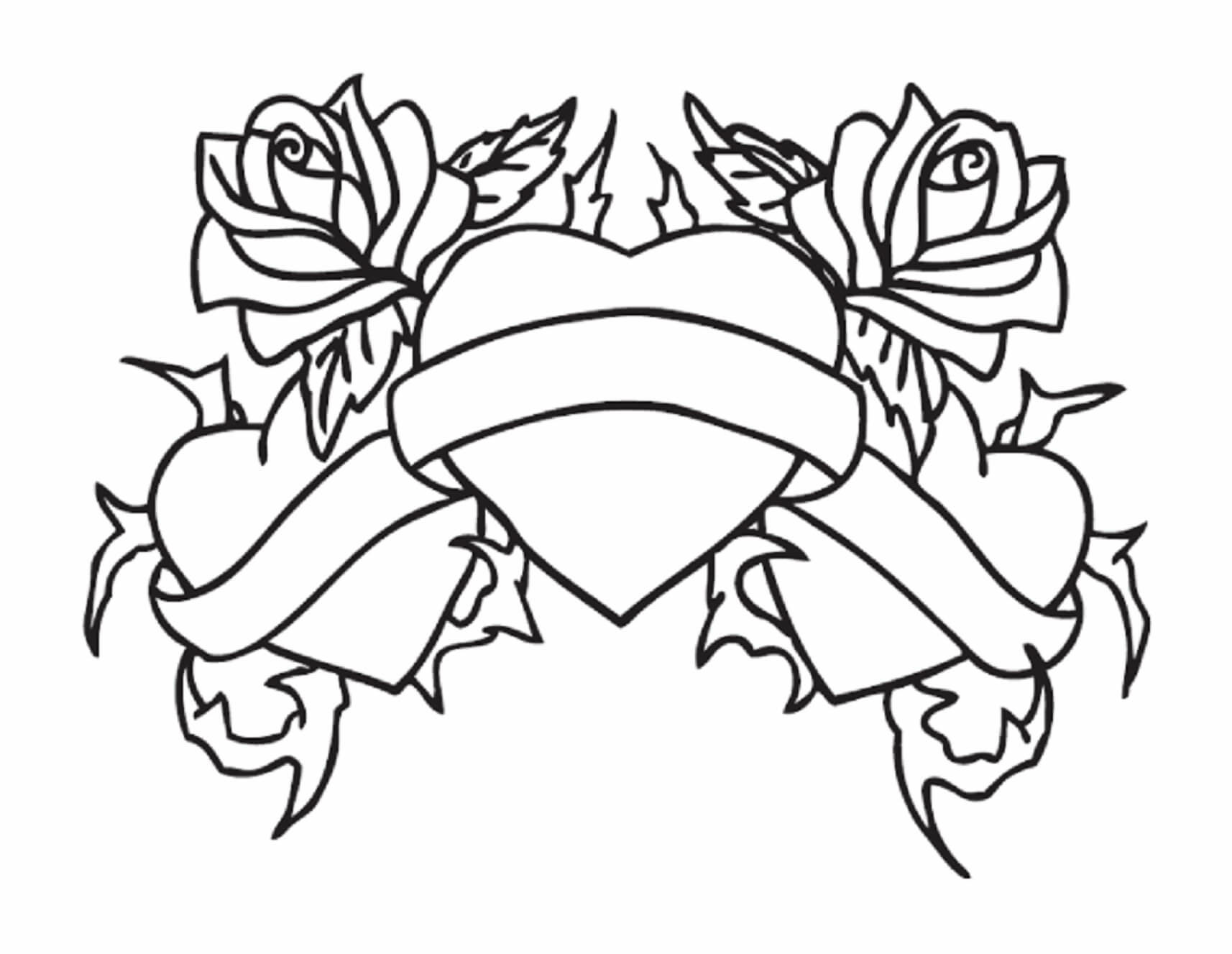 Roses and hears coloring page
