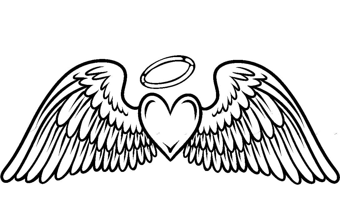 Heart and angel wings coloring page