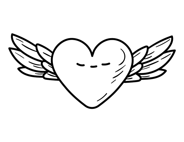 Printable heart with wings coloring page