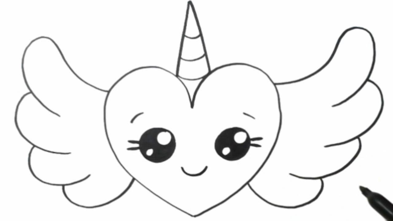 How to draw a cute unicorn heart with angel wings step by step drawing