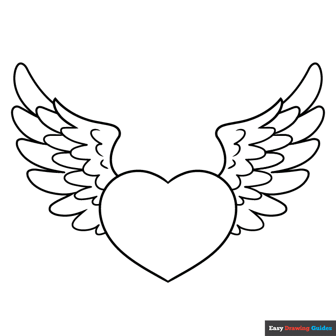 Heart with wings coloring page easy drawing guides