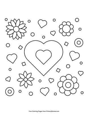 Hearts and flowers coloring page â free printable pdf from