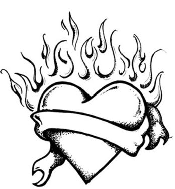 Heart with flames heart drawing roses drawing love coloring pages