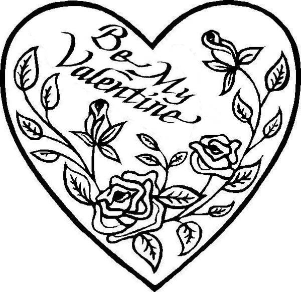Be my valentine hearts and roses coloring page color luna heart coloring pages hearts and roses love coloring pages