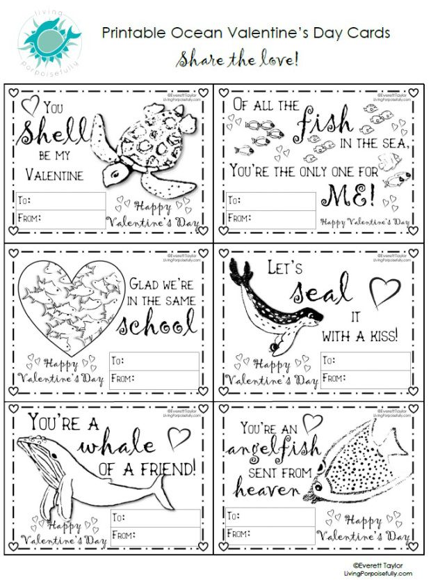 Ocean valentines day greetings freebie living porpoisefully printable valentines cards valentines cards free valentine cards
