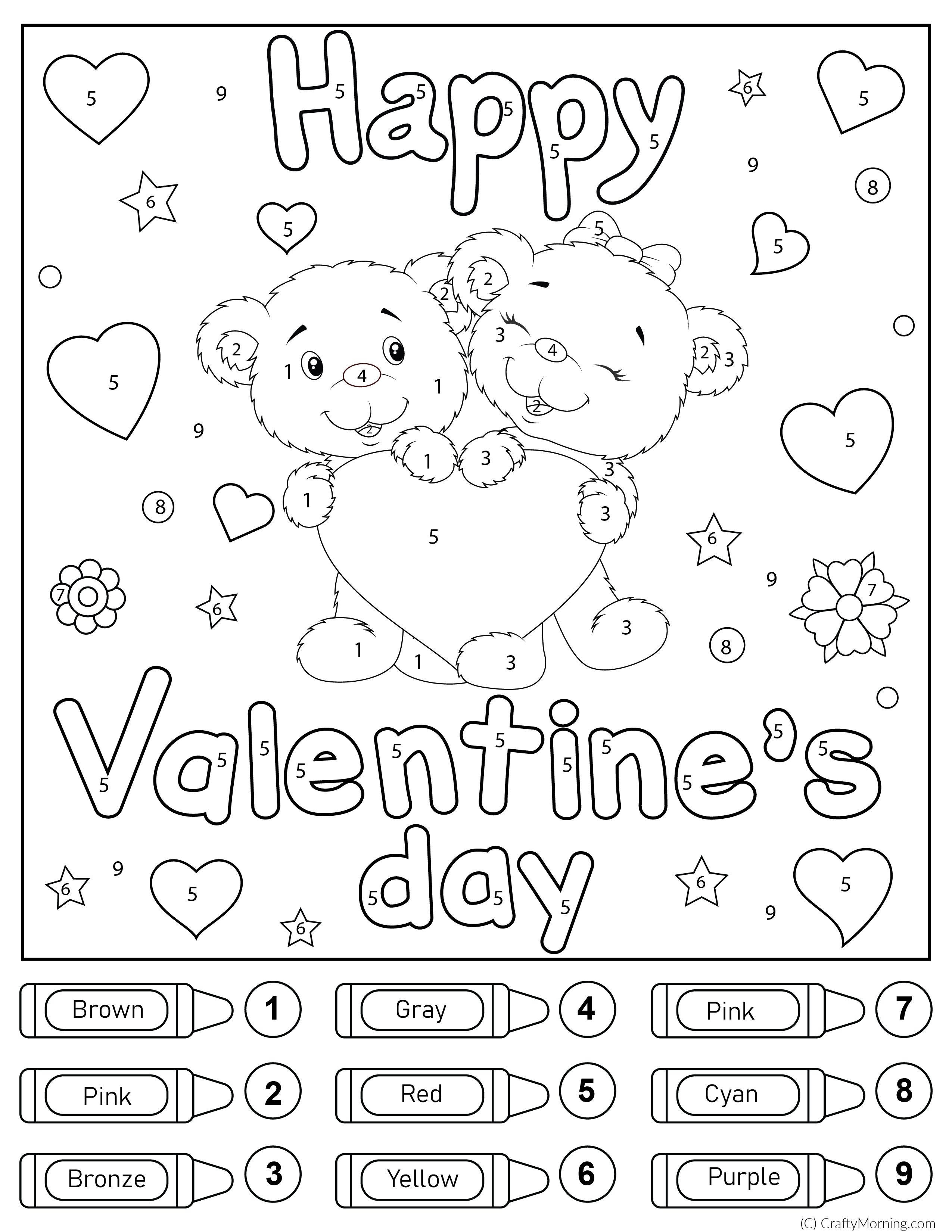 Valentines day color by number printable