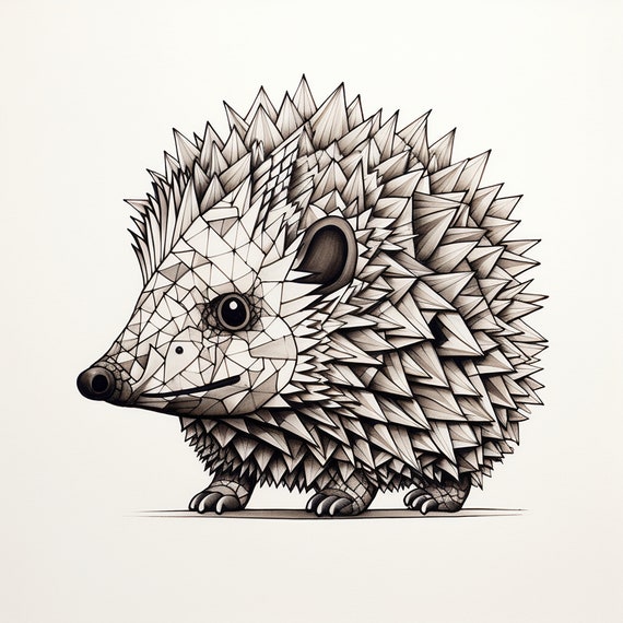 Geometric hedgehog black line clip art printable wildlife animal pet portrait for coloring page sticker stencil logo decal