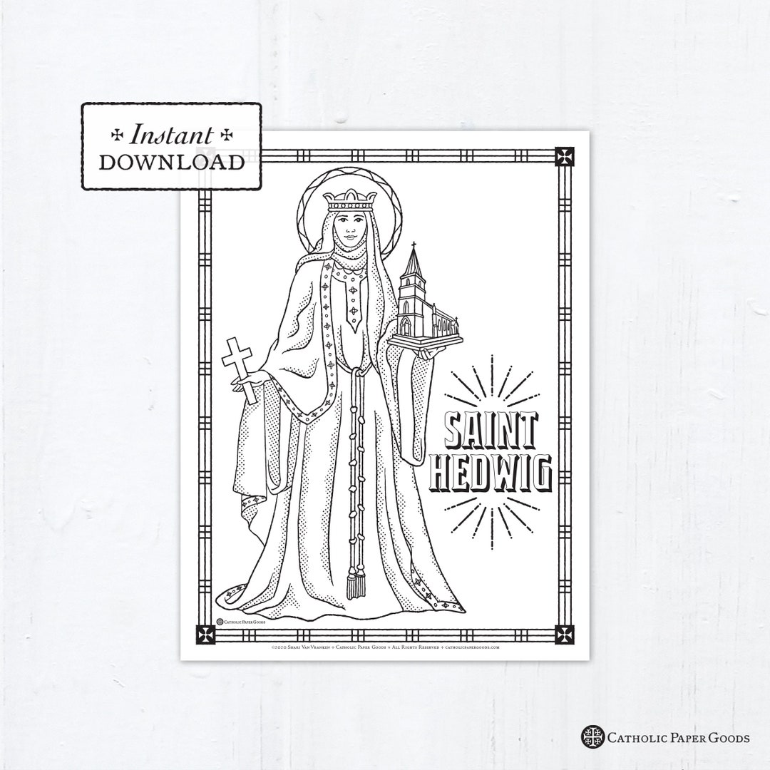 Catholic coloring page saint hedwig catholic saints printable coloring page digital pdf