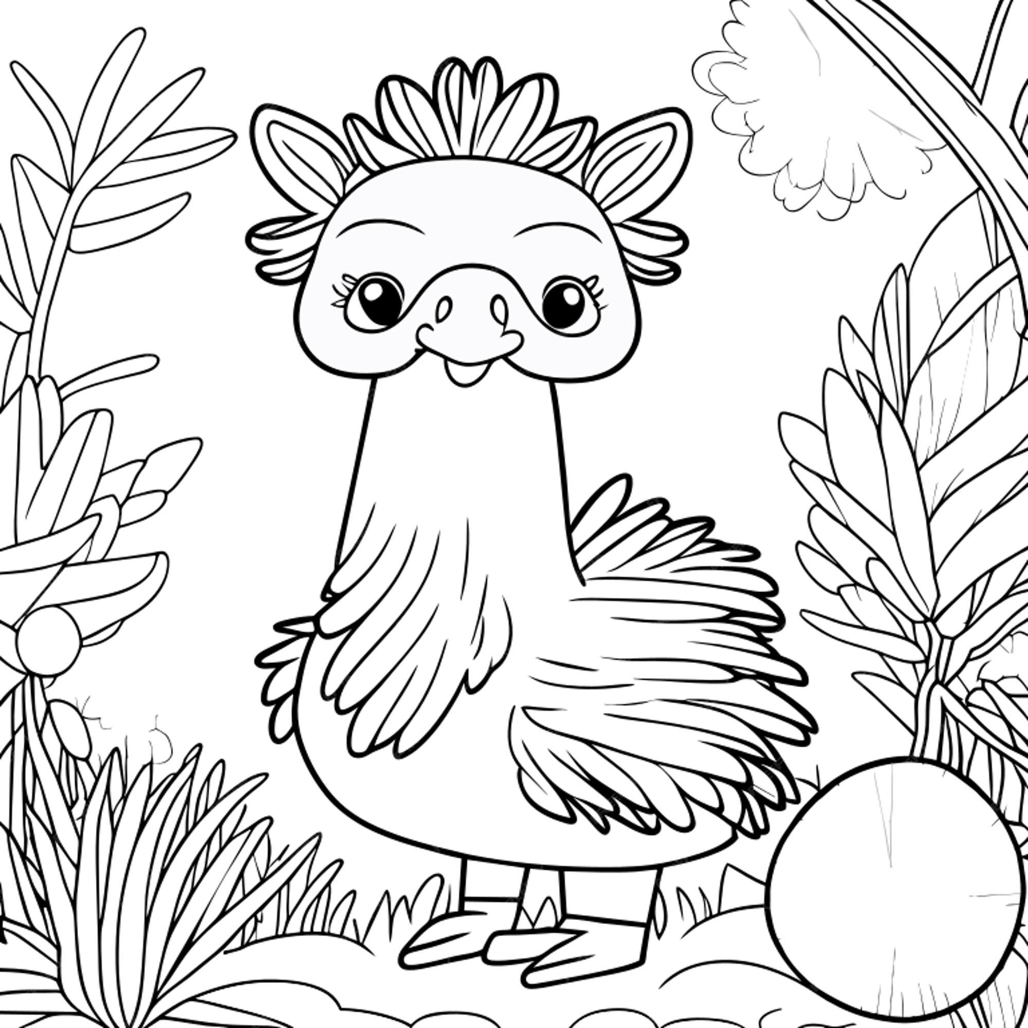 Premium vector kids coloring book page featuring simple emu heavy line art clean line art simple only lines vector