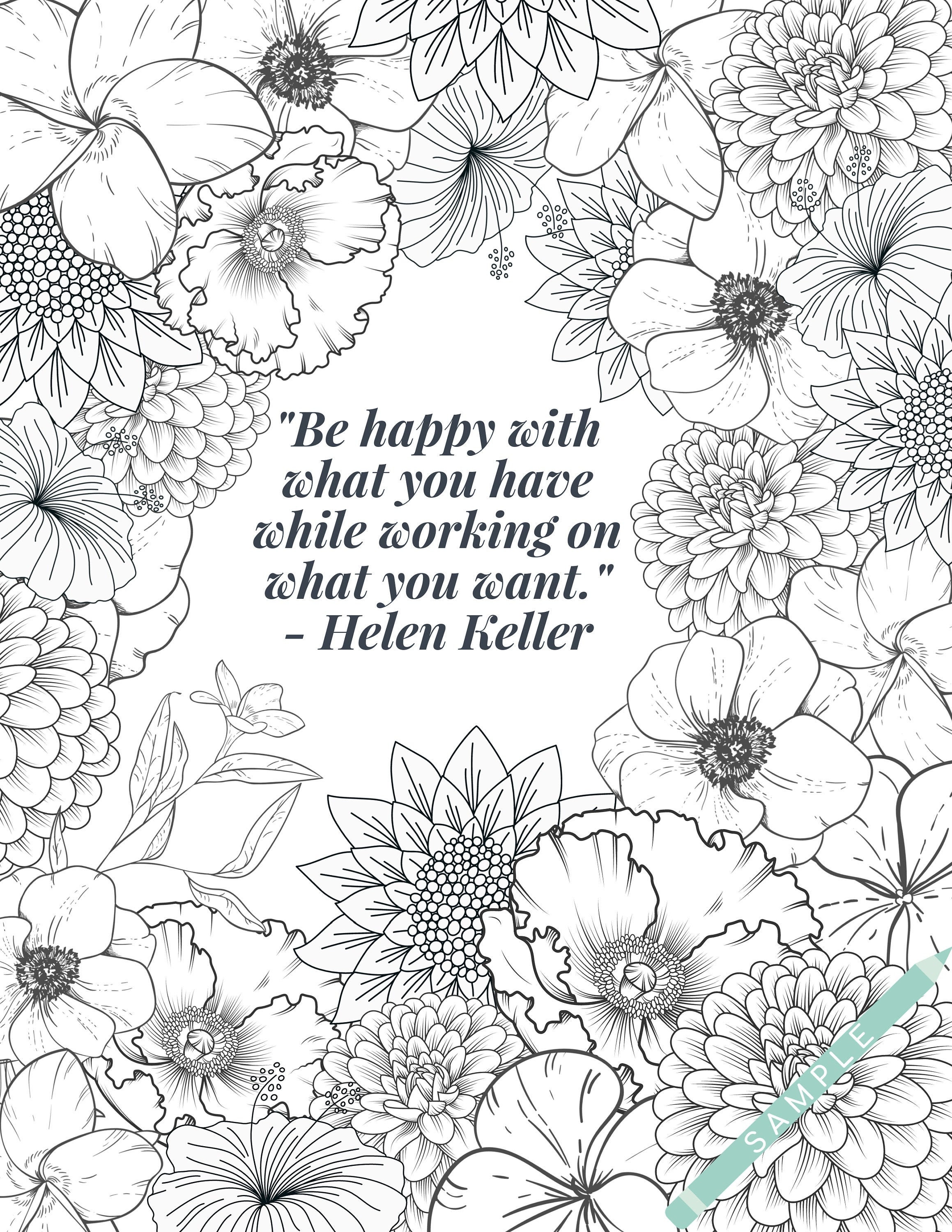 Colouring page helen keller happiness mental health mindfulness pdf