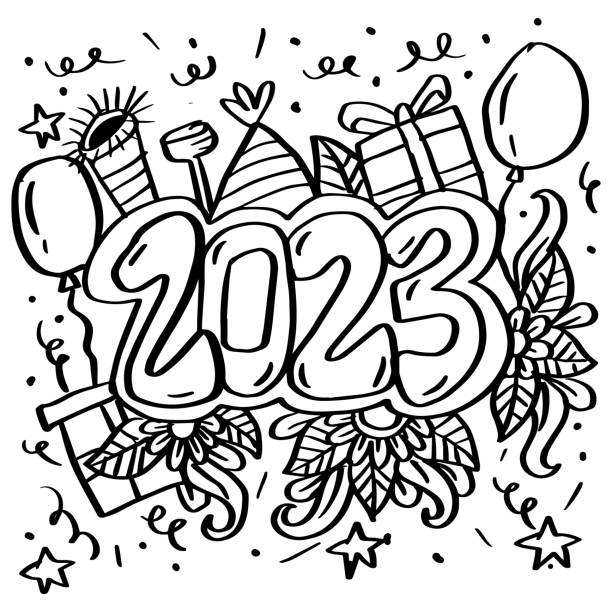 New years coloring pages bildbanksillustrationer royaltyfri vektorgrafik och clip art