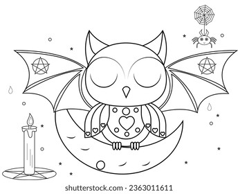 Cute creepy halloween owl coloring pages stockvektor royaltyfri