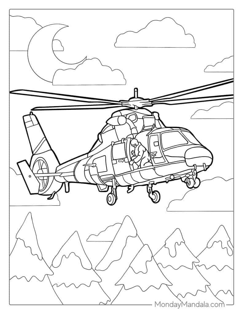 Helicopter coloring pages free pdf printables