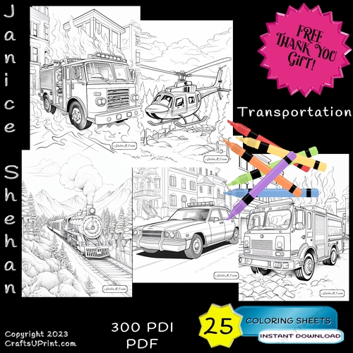 Transportation train cars plane helicopter trucks printable sheets colour ing books children adult printable digital coloring sheets coloring pages coloring book