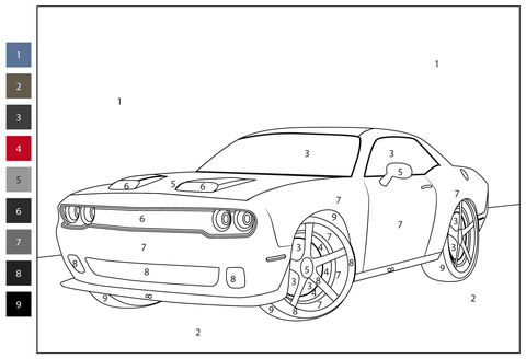 Dodge challenger hellcat color by number coloring page free printable coloring pages