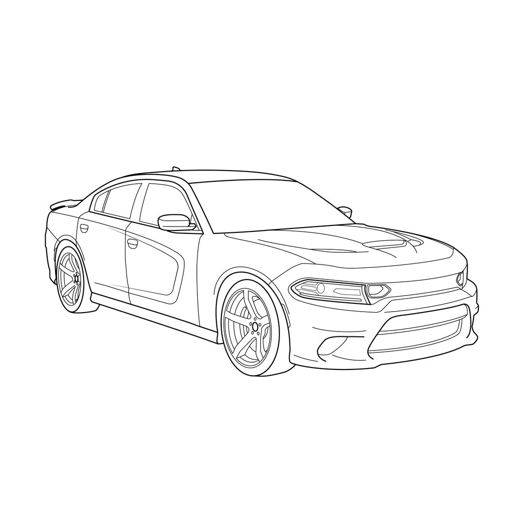 Dodge charger vector line drawing illustration