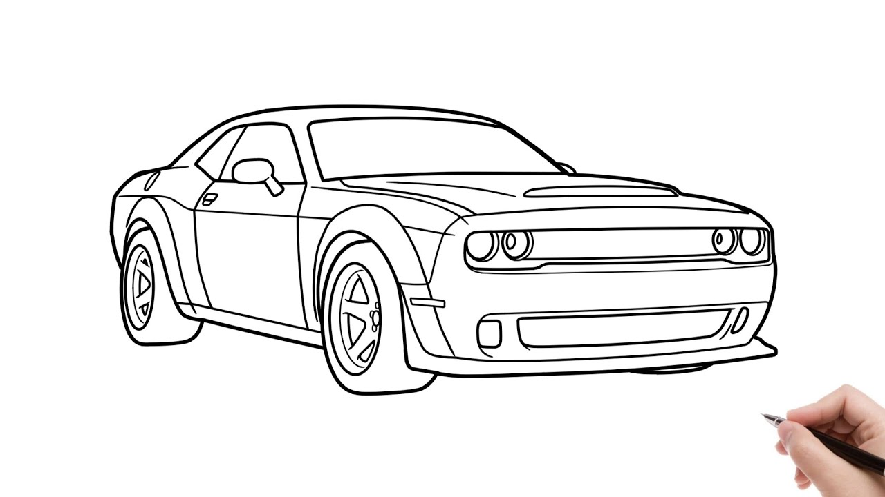 Drawing dodge challenger hellcat demon easy how to draw dodge srt car step by step