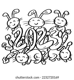 Carrot rabbit year coloring pages stock