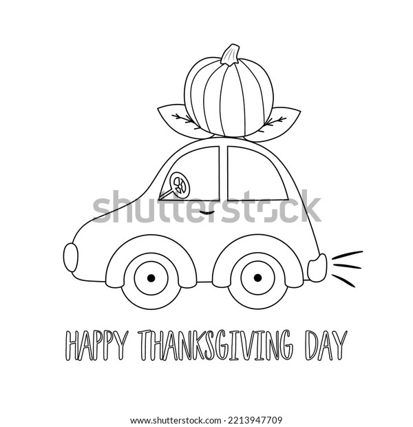 Thanksgiving day coloring page pumpkin car stock