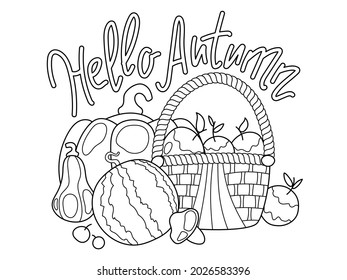 Hello autumn lettering vector coloring page stock vector royalty free