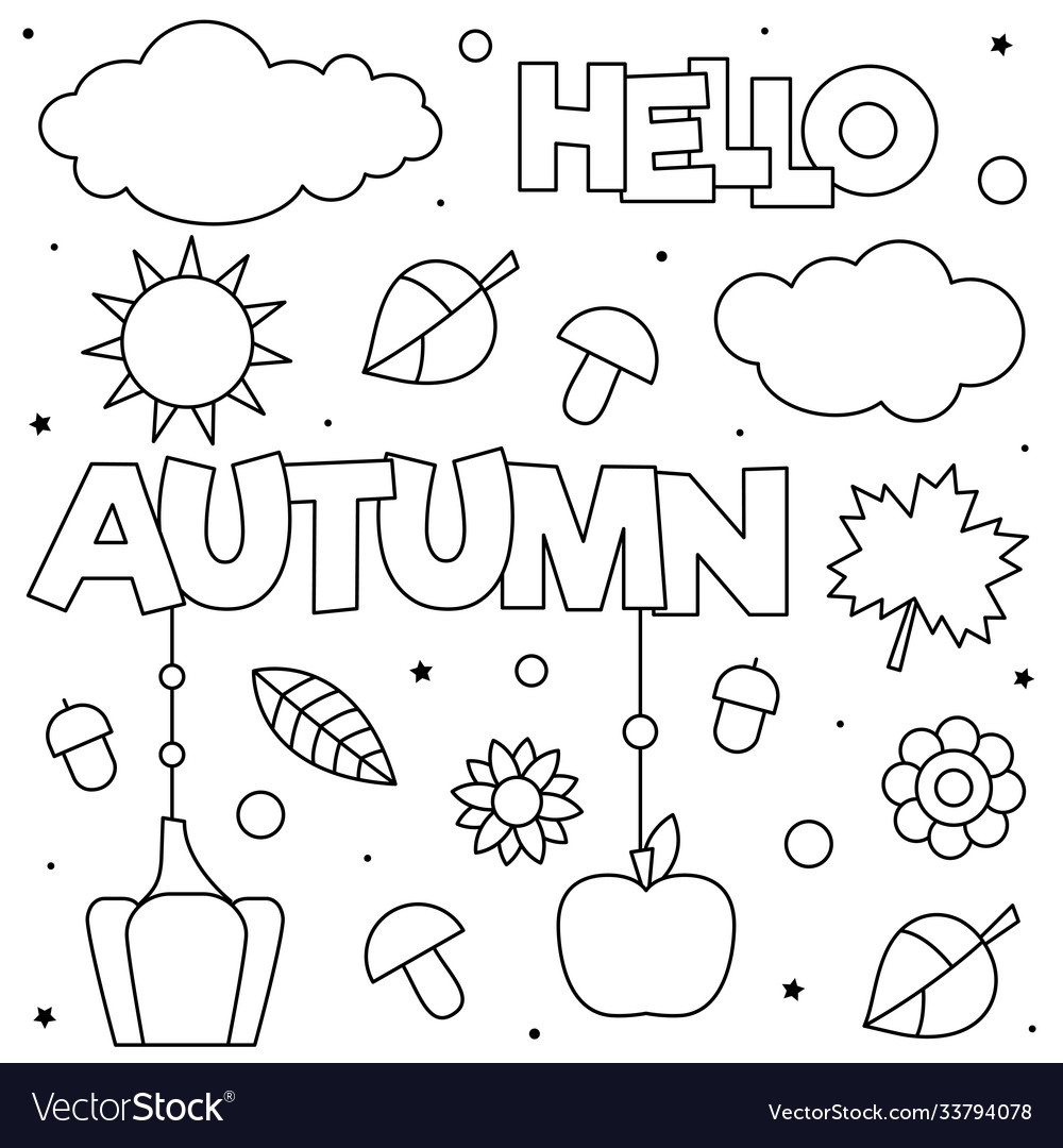 Hello autumn coloring page black and white vector image