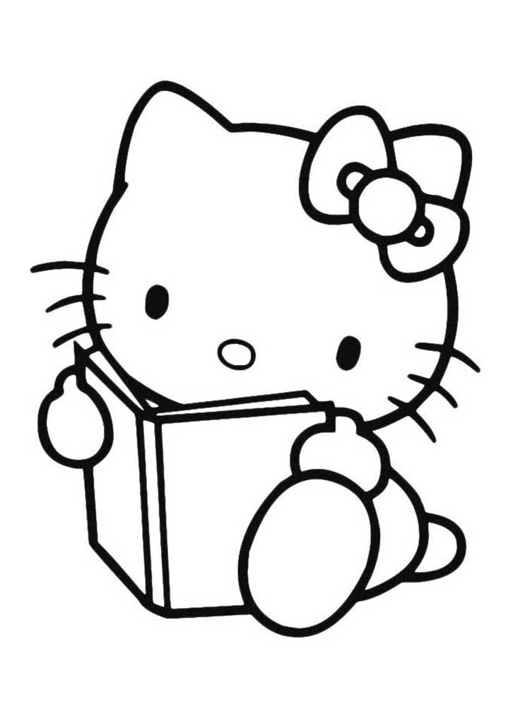 Hello kitty reading a book coloring page