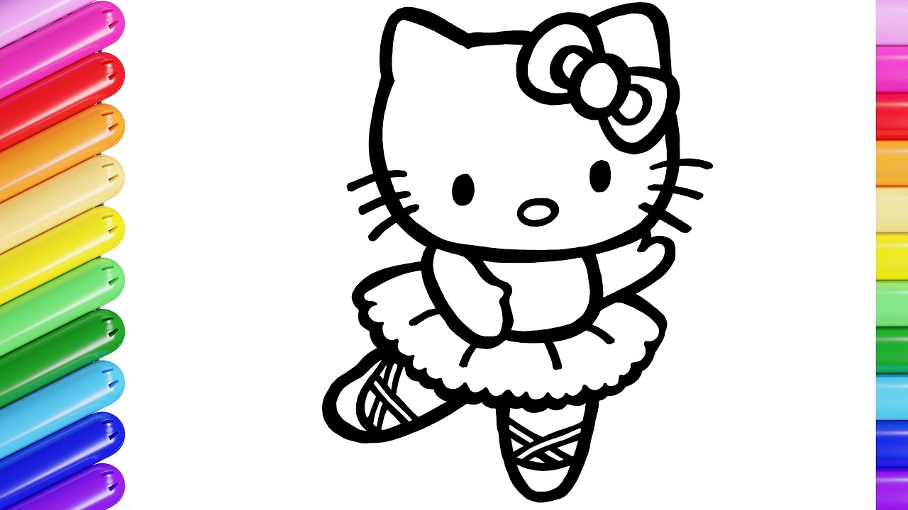 Hello kitty ballerina drawing painting and coloring for kids toddlers how to draw paint learn