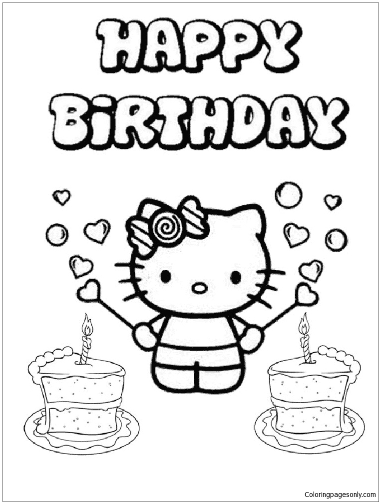 Happy birthday hello kitty coloring page