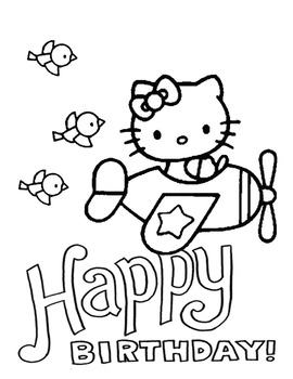 Hello kitty birthday coloring pages by pagequest tpt