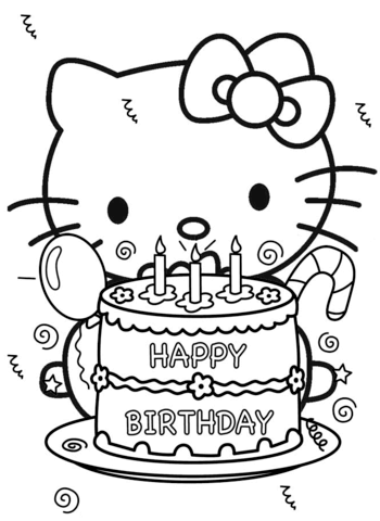 Happy birthday hello kitty coloring page free printable coloring pages