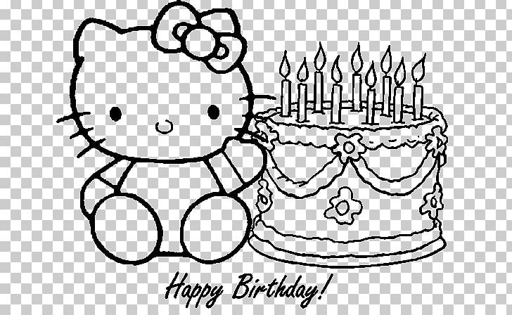 Hello kitty coloring book birthday drawing png clipart art artwork birthday birthday cake black free png