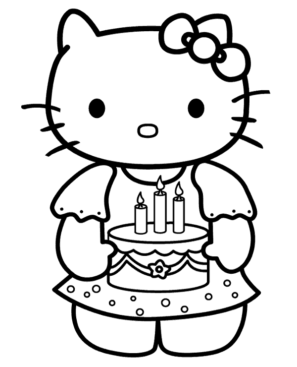 Hello kitty and cake coloring sheet